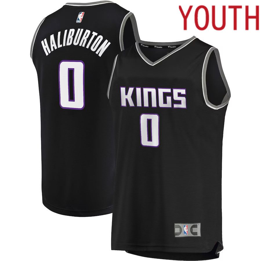 Youth Sacramento Kings 0 Tyrese Haliburton Fanatics Branded Black Fast Break Replica Player NBA Jersey